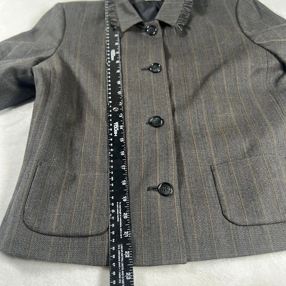 Harve Benard Sport Blazer Womens 10‎ Gray Wool Pinstripe Fringe Collar Jacket